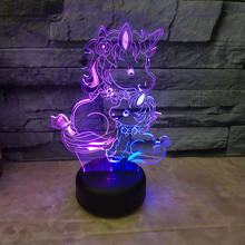 Luminária noturna 3d de unicórnio para crianças, lâmpada led multicolorida com toque para natal, presente, festa, decoração de quarto