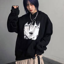 Sudadera con capucha negra Harajuku para niña, Tops holgados de Hip-Hop, ropa de calle Punk para mujer Ulzzang de dibujos animados de Japón 2024 - compra barato