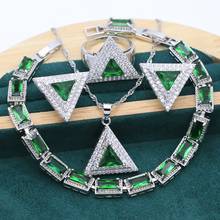 Geometric Green Crysta Silver Jewelry Set for Women Birthday Bracelet Earrings Necklace Ring Wedding Christmas Free Gift Box 2024 - buy cheap