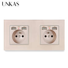 UNKAS-Panel de cristal de 2 entradas, enchufe de pared con 4 tomas USB, adaptador de cargador de pared eléctrico estándar francés, 172x86mm 2024 - compra barato