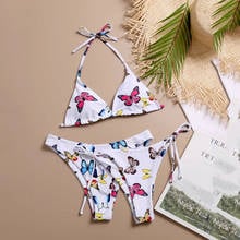 Women Butterfly Print High Waist Two Pieces Bikini Swimwear Swimsuit Beachwear 2024 - buy cheap