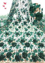 Tecido de renda africano alta qualidade nigeriano 3d frisado tecido renda verde 2021 francês tecido renda líquida com lantejoulas para vestido fj3290 2024 - compre barato