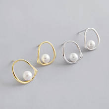 925 Sterling Silver Temperament Irregular Hollow Earrings Fashion Personality Geometric Pearl Stud Earrings For Women 2024 - buy cheap