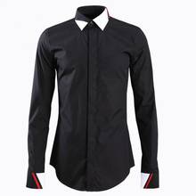 Camisa masculina de luxo, camisa com gola alta, design de retalhos e manga comprida, plus size 4xl, camisa casual para homens 2024 - compre barato