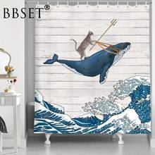 Funny Cat Shower Curtain Cat Riding Whale In Ocean Wave  Pattern Waterproof Multi-size Cortina De Bano Bathroom Decor with Hooks 2024 - buy cheap