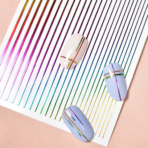 1 sheet 3D Nail Sticker rainbow Stripe Lines Nails Stickers Gradient Adhesive Striping Tape Nail Nail Art Stickers Decals DIY 2022 - buy cheap