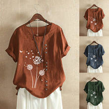 Blusa de linho e algodão feminina, camisa folgada de manga curta para verão com botões, estilo boho, casual, plus size, 2021 2024 - compre barato