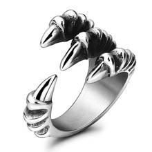 Панк Рок 316L нержавеющая сталь мужские s байкерские кольца винтажные готические украшения серебряного цвета Дракон коготь кольцо для мужчин 2024 - купить недорого