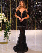 Black 2020 Luxury Evening Dress Mermaid Floor-Length Sequins Beading Robe De Soiree Aibye Slit Prom Dress Saudi Arabia Dubai 2024 - buy cheap