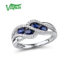 VISTOSO-anillo de oro de 14 quilates con zafiro azul para mujer, sortija, oro blanco 585, 14K, Diamante brillante, joya de lujo 2024 - compra barato