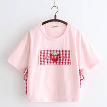 Happy pretty-camiseta feminina de algodão, bordada, manga curta, gola redonda, casual básica, verão 2020, camisetas 2024 - compre barato