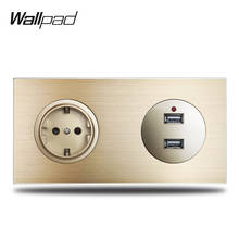 Wallpad L6 Gold EU Wall Socket Electric Power Outlet USB Charging Ports 2.4A Gold Brushed Aluminum Metal Panel, 172*86mm 2024 - buy cheap