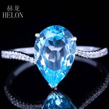 HELON-Anillo de compromiso de diamante y Topacio Azul auténtico para mujer, oro blanco de 14K, corte de pera, 8x11mm, regalo de cumpleaños 2024 - compra barato