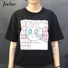 Jielur Harajuku Fashion Style Kawaii Cartoon Cat Print Female T-shirt Short Sleeve Women Top Leisure Summer Best Friends T shirt 2024 - buy cheap