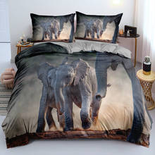Juego de fundas de edredón de lino para cama, funda de almohada personalizada con diseño de elefante gris 3D, tamaño King y Queen 2024 - compra barato