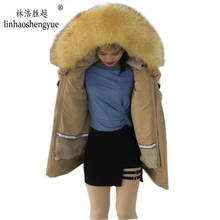 Linhaoshengyue  fashion women Overcoming fox fur hood collar  Rabbit fur linink  warm 2024 - buy cheap