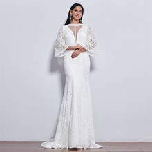 Novo vestido de noiva elegante estilo sereia, mangas compridas, renda para casamento, vestido de noiva, sereia, cor marfim/branco 2024 - compre barato