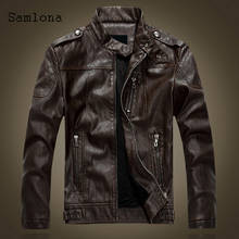 Samlona-Chaqueta de piel sintética para hombre, abrigo cálido de terciopelo con cremallera, color café y negro, para motocicleta, Invierno 2024 - compra barato