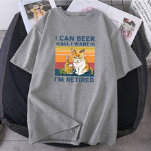Camiseta de manga corta con estampado de "All I Want Beer Cats" para mujer, ropa de gran tamaño con cuello redondo, 2021 2024 - compra barato