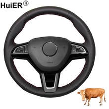 Hand Sewing Car Steering Wheel Cover Cow Leather For Skoda Octavia Citigo 2013-2019 Fabia 2013 -2019 Karoq 2017 - 2019 Yeti 2014 2024 - buy cheap