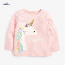 Little Maven New Autumn Spring Kids Pink Lady Pegasus  Applique O-neck Full- sleeved Cotton Knitted Girls Casual Tshirts Tops 2024 - buy cheap