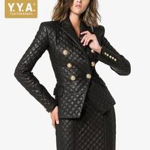 Blazer elegante de cuero PU negro para mujer, conjunto de 2 piezas con falda envolvente, Chaqueta de traje de doble botonadura, traje de oficina para Otoño e Invierno 2024 - compra barato