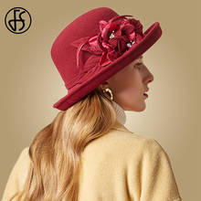 Chapéus fs femininos, chapéu de feltro de lã com aba larga preta, chapéu vintage de feltro, chapéu casual para igreja para outono e inverno 2024 - compre barato