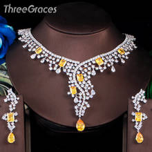 ThreeGraces Exquisite Wide Big Bridal Wedding Necklace Earrings Set for Women Yellow CZ Silver Color Jewelry Accessories TZ592 2024 - buy cheap