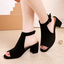 High heel fish mouth sandals Elastic Textile Splicing Sandals Casual Beach Shoes For Woman Classics Non-slip Lightweight Sandal 2024 - buy cheap