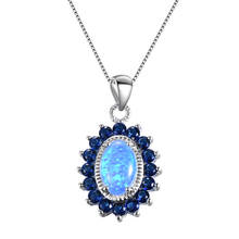 Big Oval Blue Opal Stone Pendant Necklace Luxury Crystal Zircon Necklaces For Women Wedding Vintage Silver Color Chain Necklace 2024 - buy cheap