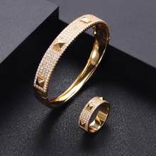 Janelie conjunto de joias de luxo, 2 peças com pulseira e anéis, conjuntos de joias da moda para mulheres, casamento e noivado, brinco para mulheres 2020 2024 - compre barato