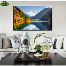 Póster decorativo para el hogar, imágenes de pared, decoración para sala de estar, cielo azul, día soleado, paisaje Natural, Montaña Verde y Lago 2024 - compra barato