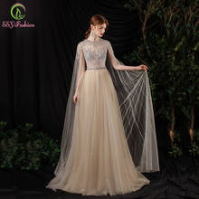 Ssyfashion vestido de noite feminino de luxo, novo vestido de baile formal de alta qualidade com lantejoulas, corrente e gola redonda 2024 - compre barato