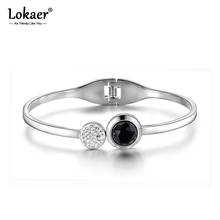 Lokaer Classic Titanium Steel Rhinestone Cuff Bracelets & Bangles Luxury Cubic Zirconia Wedding Bangle Jewelry For Women B18042 2024 - buy cheap