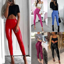 New Fashion Women's Wet Look Pants Stretchy Pants Faux Leather Skinny Leggings Pencil Solid Trousers 2024 - buy cheap