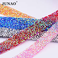 JUNAO 5 Yard *15mm Hotfix Colorful AB Rhinestone Fabric Trim Strass Chain Banding Resin Crystal Ribbon Applique for DIY Clothes 2024 - buy cheap