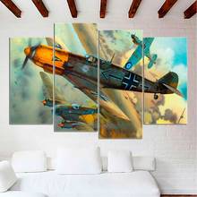 Impresiones en lienzo para decoración del hogar, póster de arte de pared de 4 piezas, Avión de aviación, BF-109-vs-P-51, imagen Modular moderna para sala de estar 2024 - compra barato