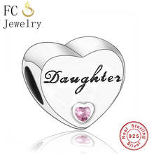 Fc jewelry pingentes originais para bracelete, pingentes de prata, coração de amor, rosa, zircônio, contas para fazer mulheres, 925 2024 - compre barato