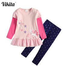 VIKITA-Conjuntos de ropa con dibujos de unicornio para niñas, camisetas de manga larga y pantalones, conjuntos informales de algodón 2024 - compra barato