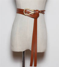 Cinturones de diseño más nuevo para mujer, cinturón largo de cuero PU suave anudado, hebilla grande, cinturones de nudo de dos capas, abrigo vaquero para mujer 2024 - compra barato