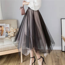 2020 New Fashion High Waist Irregular Tulle Long Skirt Women Spring Summer Casual Patchwork Hit Color Pleated Skirts 2024 - buy cheap