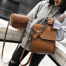 2022 New Scru Pu Leather Backpack Women Fashion School Bags Backpacks For Teenage Girls Brown Vintage 2pcs Backpack Sac A Dos 2024 - buy cheap