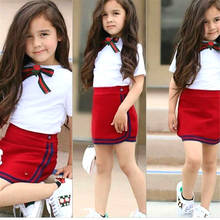 Uniform Style Two Piece Toddler Girl Clothes Set Newborn Kid Baby Girls Bow Flower Tie Tops T-shirt Short Mini Skirt Tutu Dress 2024 - buy cheap