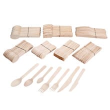 50 Uds./150 Uds. Cubiertos desechables de madera tenedores/cucharas/cuchillos cortadores suministros de fiesta utensilios de cocina postre Paquete de vajilla 14/16cm 2024 - compra barato