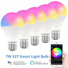 7W WiFi умный светильник лампочка E27 цветная (RGB) Светодиодная лампа работа с Alexa/Google Home 85-265V RGB + белый с регулируемой яркостью таймер Функция волшебный шарик 2024 - купить недорого