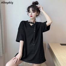 Camisetas lisas de retales para mujer, estilo coreano, elegante, gótico, Harajuku, combina con todo, estudiantes universitarios, adolescentes, mujer delgada de verano 2024 - compra barato