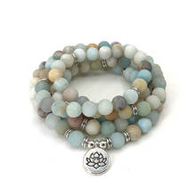 Multicamadas mala pulseira "lotus" de 108 pérolas em natural amazonita pedra pulseira para mulheres rosário yoga jóias acessórios 2024 - compre barato