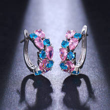 Orztoon luxo zircônia cúbica brincos feminino cz arco-íris rosa hoop brincos jóias presente de noiva 2021 novo 2024 - compre barato