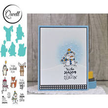 QWELL Animals Penguin Fox Mouse Elk Snowman  Metal Cutting Dies With Clear Stamps Words Phrase DIY Scrapbooking Craft Cards 2020 2024 - buy cheap