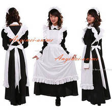 fondcosplay adult sexy cross dressing sissy maid long black Cotton Lockable Dress Maid Uniform white apron CD/TV[CK1219] 2024 - buy cheap